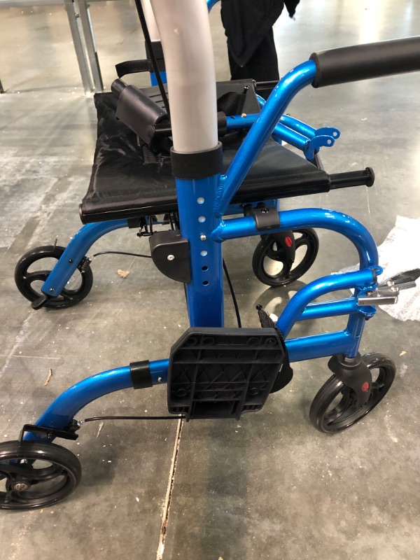 Photo 3 of 2 in 1 Rollator Walkers for Seniors with Padded Seat- Medical Transport Chair Walker with Adjustable Handle and Reversible Backrest (Blue)