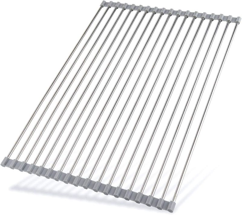 Photo 1 of  Roll Up Dish Drying Rack 20.5"(L) x 13.8"(W) - Stainless Steel and Silicone Dish Drying Mat Over The Sink Foldable Drain Rack Multipurpose Dish...