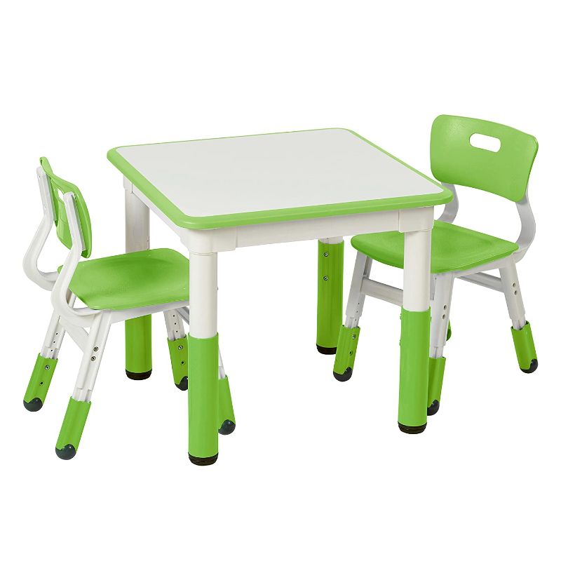 Photo 1 of ECR4Kids Square Resin Dry-Erase Activity 2 Table and Chairs, Grassy Green