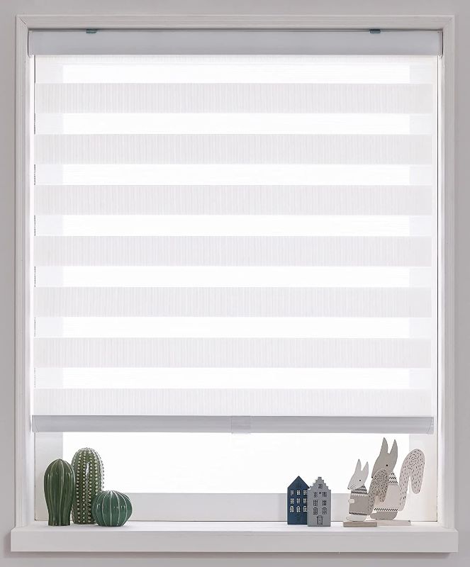 Photo 1 of 
Cordless Custom Zebra Roller Shades and Blinds [Cordless Basic, White, W 26 x H 48 inch] Dual Layer Sheer or Privacy Light Control, Day and