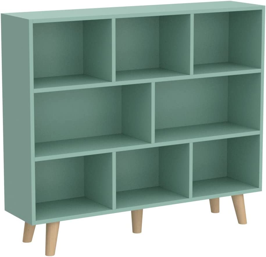 Photo 1 of 
IOTXY Wooden Open Shelf Bookcase - 3-Tier Floor Standing Display Cabinet Rack with Legs, 10 Cubes Bookshelf, Tiffany-Green
