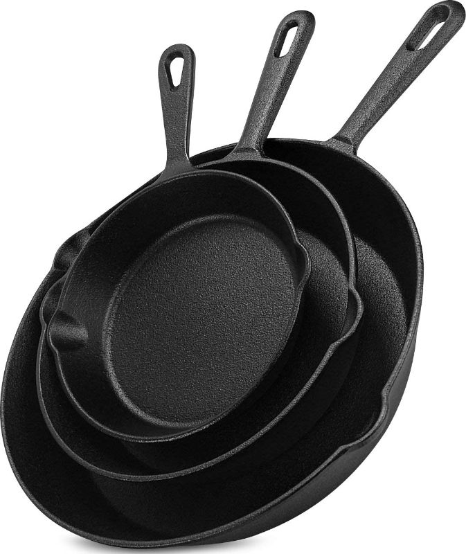 Photo 1 of 
Utopia Kitchen Pre-Seasoned Cast Iron Skillet Set 3-Piece - 6 Inch, 8 Inch and 10 Inch Cast Iron Set (Black)