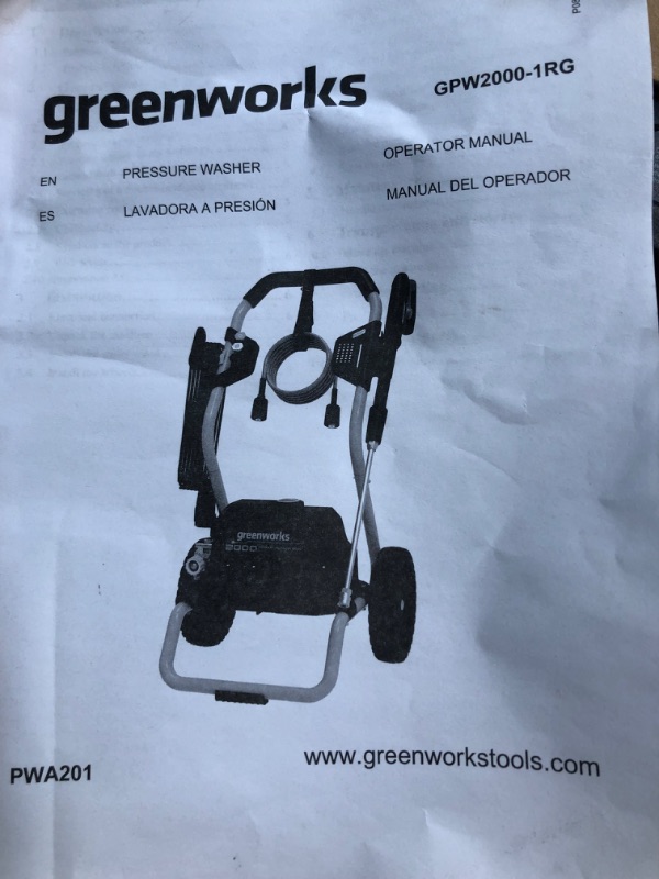 Photo 8 of 
Greenworks 2000 PSI 1.2 GPM Pressure Washer (Open Frame GPW2003) GPW2003