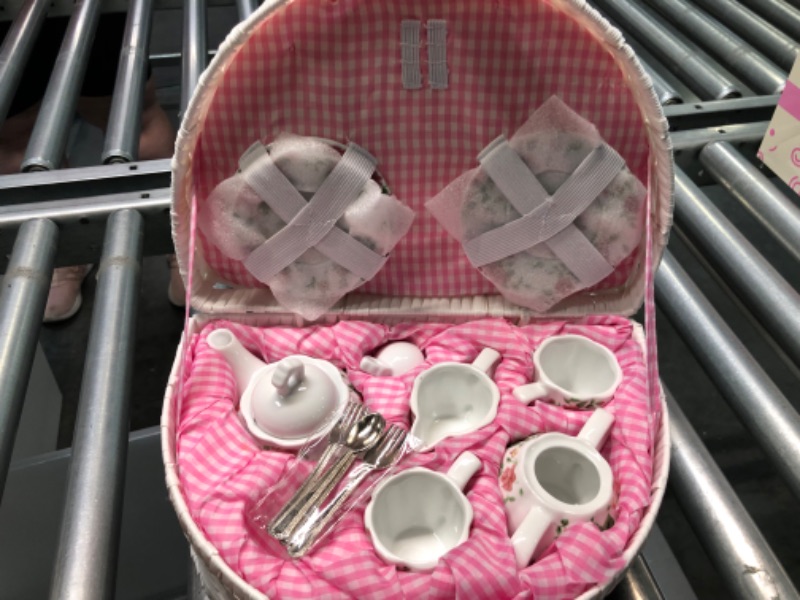 Photo 6 of Delton Products Pink Chintz Children's Tea Set for Two