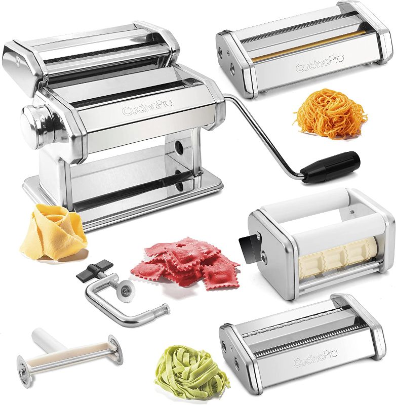 Photo 1 of  Set 5 pc Steel Machine w Spaghetti Fettuccini Roller Angel Hair Ravioli Noodle Lasagnette Cutter Attachments