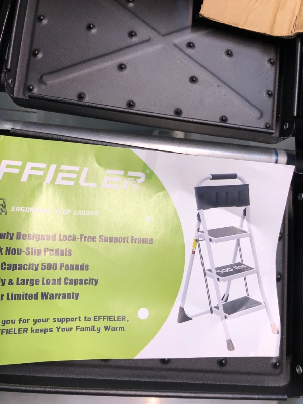 Photo 4 of 3 Step Ladder EFFIELER Folding Step Stool with Wide Anti-Slip Pedal, 500 lbs Sturdy Steel Ladder, Convenient Handgrip, Lightweight, Portable Steel Step Stool for Household, Kitchen,Office Step Ladder Matte Black 3-Step
