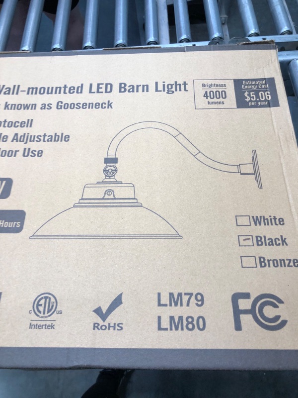 Photo 2 of 14in. Black Gooseneck Barn Light LED Fixture for Indoor/Outdoor Use – Photocell Included - Swivel Head - 42W - 3800lm - Energy Star Rated - ETL Listed - Sign Lighting - 3000K (Warm White)