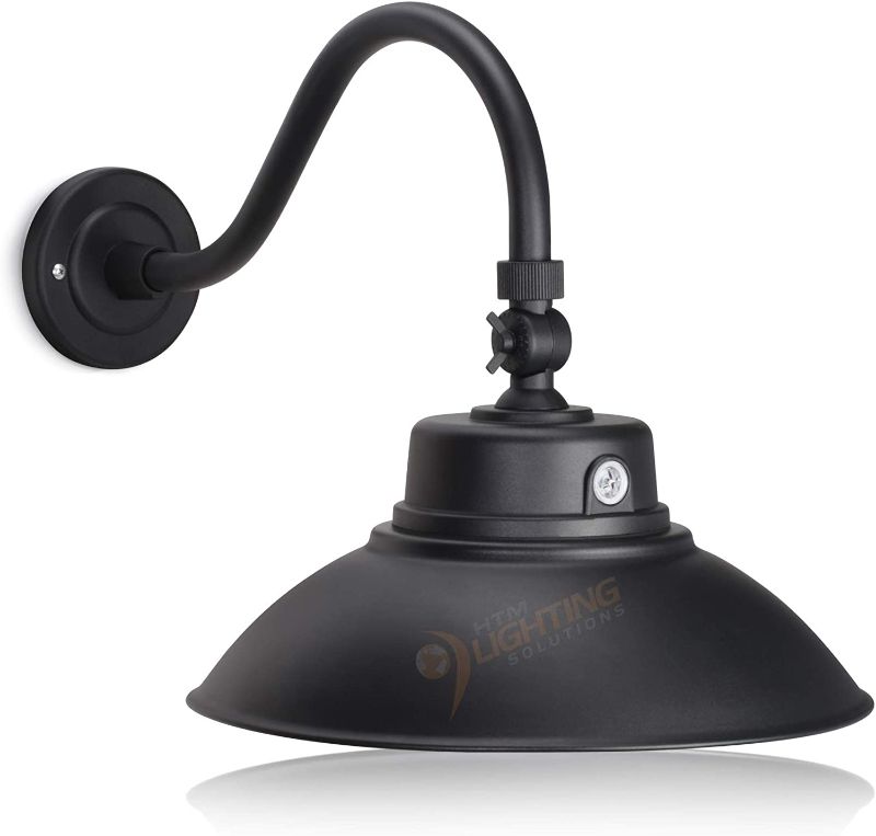 Photo 1 of 14in. Black Gooseneck Barn Light LED Fixture for Indoor/Outdoor Use – Photocell Included - Swivel Head - 42W - 3800lm - Energy Star Rated - ETL Listed - Sign Lighting - 3000K (Warm White)