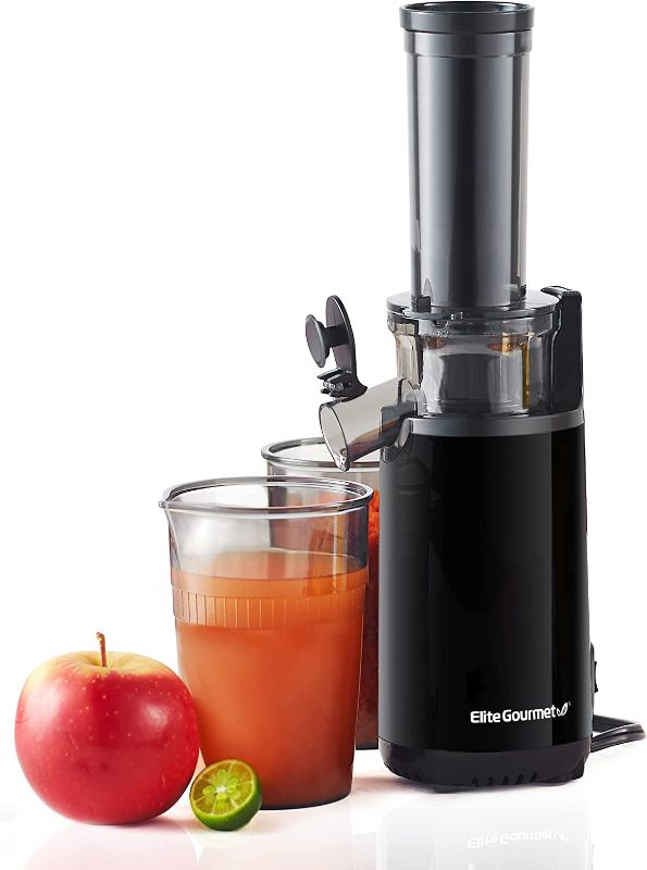 Photo 1 of 

Elite Gourmet EJX600 Compact Small Space-Saving Masticating Slow Juicer, Cold Press Juice Extractor, Nutrient and Vitamin Dense, Easy to Clean, 16 oz Juice..
