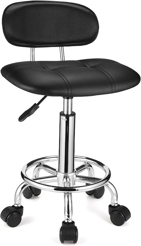 Photo 1 of HMTOT Square Rolling Stools with Backrest Height Adjustable Swivel Stool with Wheels Black