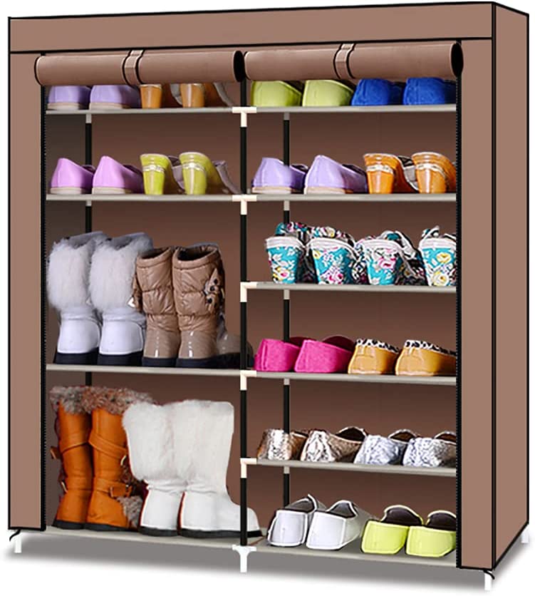 Photo 1 of 
TXT&BAZ 20-Pairs Portable Boot Rack Double Row Shoe Rack Covered with Nonwoven Fabric(7-Tiers Brown)