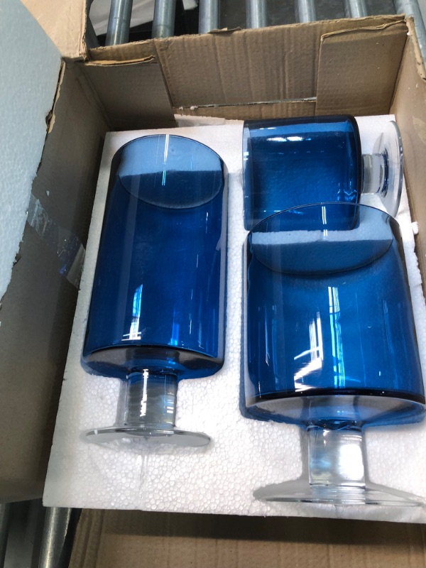 Photo 3 of Blue Clear Glass Candle Holder Set of 3 Glass Hurricane Candle Holders, Flower Vases, Perfect for Wedding Centerpieces, Party Supplies, Valentine's Day Table Decor Blue SET OF 3