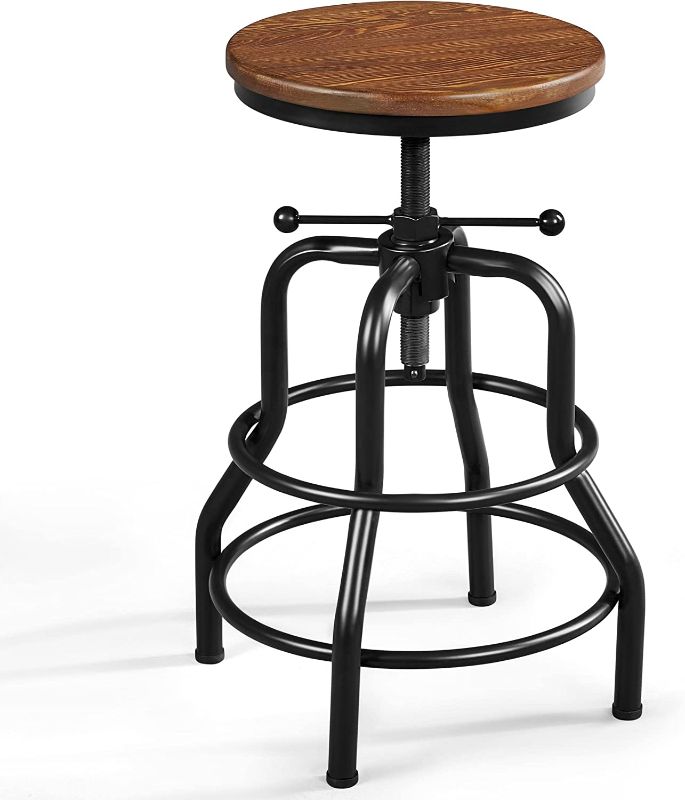Photo 1 of Yaheetech Industrial Bar Stool Vintage Counter Stool Rustic Counter Height Bar Stool Adjustable Metal Stool with Round Wood Seat Kitchen/Dining/Cafe Chair..