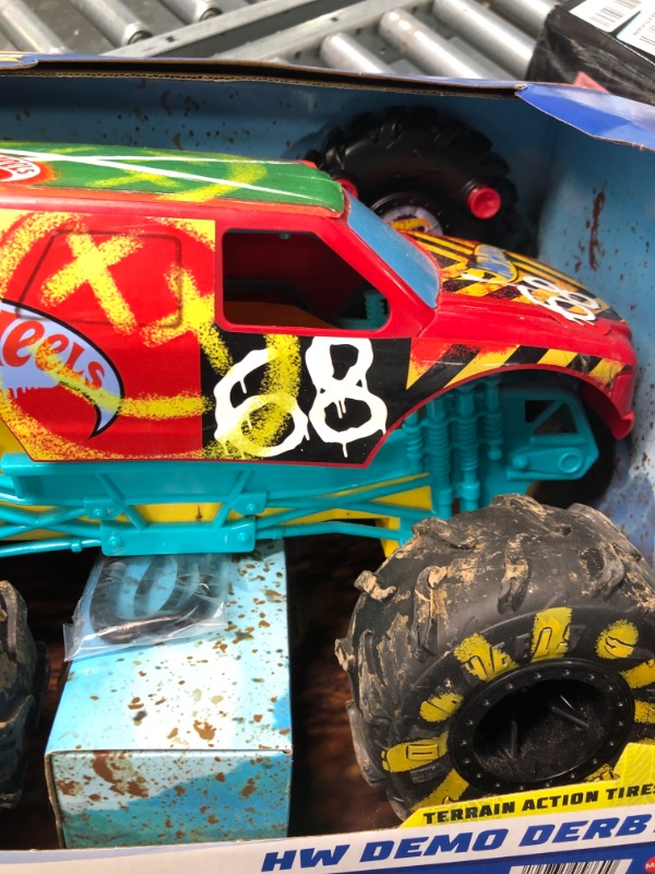 Photo 3 of ?Hot Wheels RC Monster Trucks 1:15 Scale HW Demo Derby, 1 Remote-Control Toy Truck with Terrain Action Tires, Toy for Kids 4 Years Old & Older HW DEMO DERBY RC