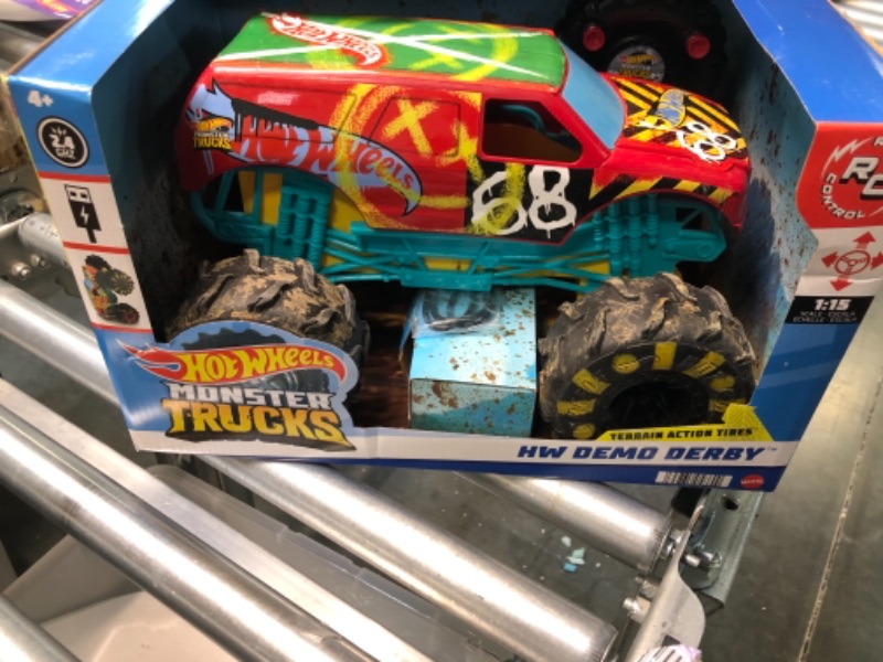 Photo 4 of ?Hot Wheels RC Monster Trucks 1:15 Scale HW Demo Derby, 1 Remote-Control Toy Truck with Terrain Action Tires, Toy for Kids 4 Years Old & Older HW DEMO DERBY RC