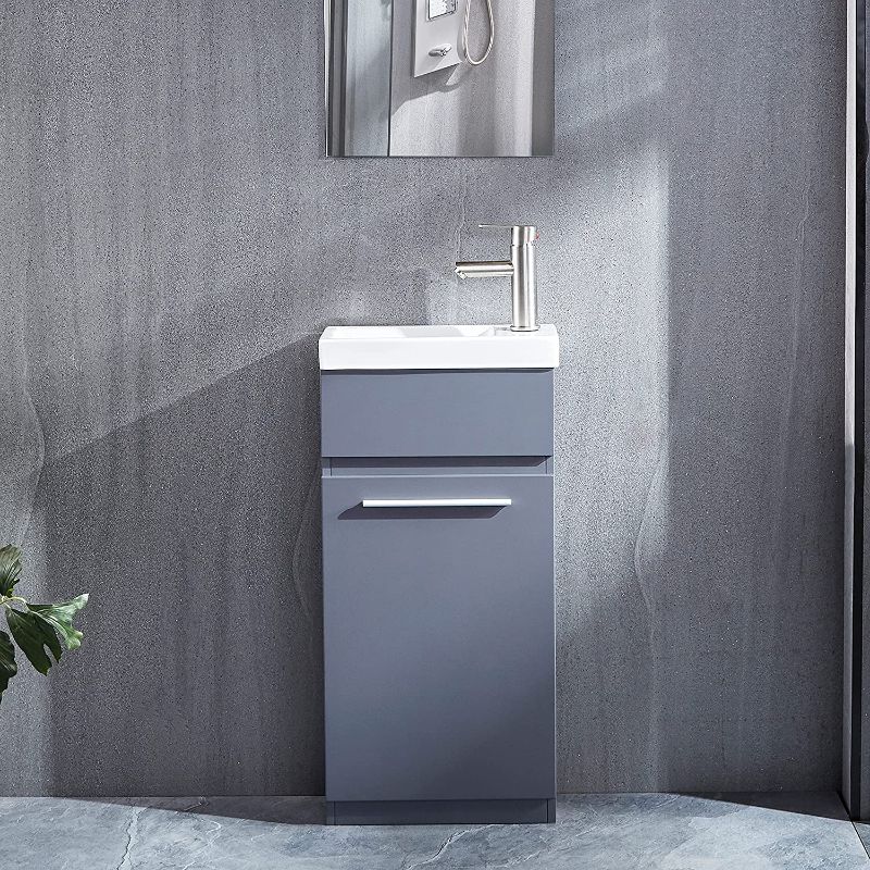 Photo 1 of DELAVIN 24" Modern Bathroom Vanity Set with Sink, Small Bath Vanity Cabinet, Stand Sink Vanity with Ceramic Vessel Sink COLOR-GRAY