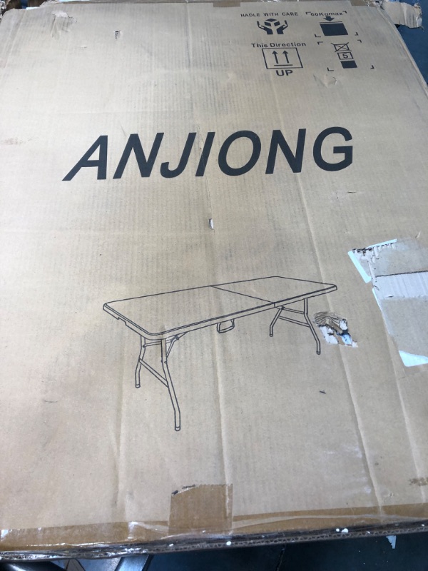 Photo 1 of ANJONG ANJ 6FT Folding Table Portable Plastic Folding Utility Folding Table Plastic Dining Table Indoor Outdoor Camping, picnics and Parties White 6FT