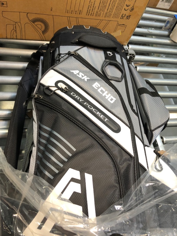 Photo 1 of ASK ECHO T-Lock Golf Cart Bag with 14 Way Organizer Divider Top, Premium Cart Bag with Handles and Rain Cover for Men Navy Blue