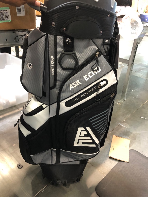 Photo 1 of ASK ECHO T-Lock Golf Cart Bag with 14 Way Organizer Divider Top, Premium Cart Bag with Handles and Rain Cover for Men Navy Blue