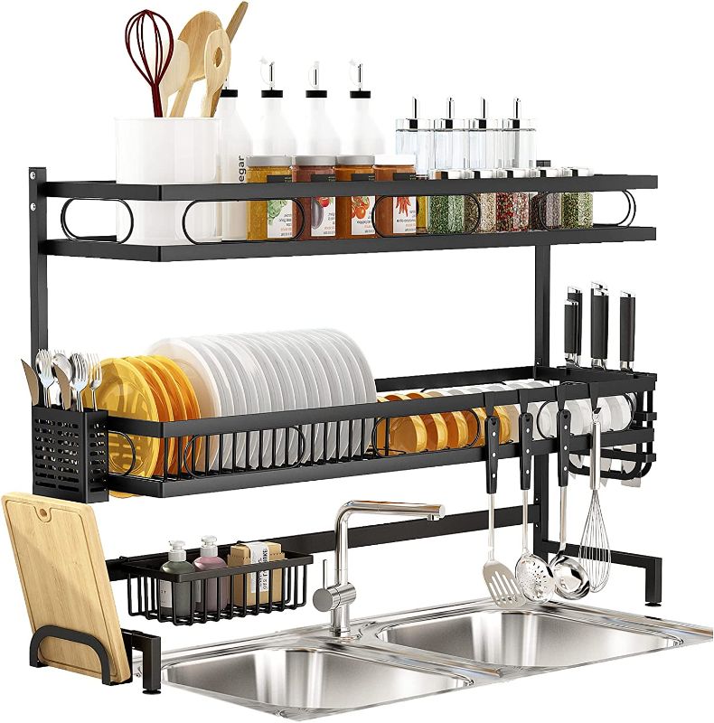 Photo 1 of BeCeLe Dish Rack,3 Tier Dish Drying Drainer Rack,Ideal for Kitchen Organizer with One Over The Sink Drainer,Cutboard Stand,Utensils Holder,Gift for Housewarming,Christmas,Thanksgiving