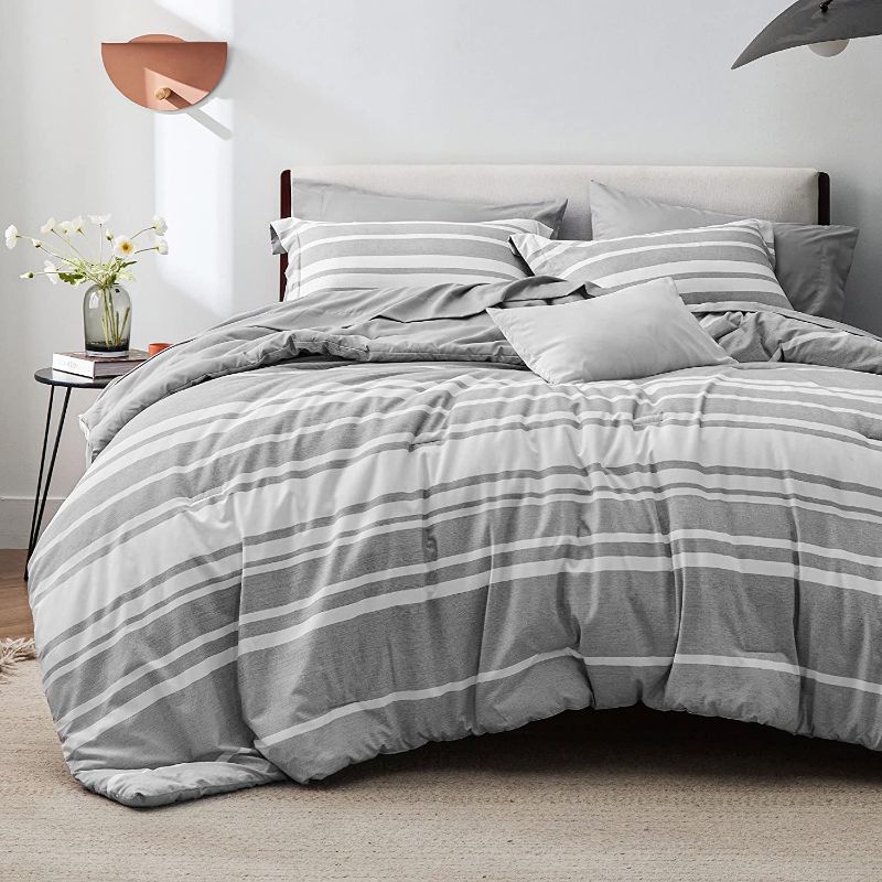 Photo 1 of 
Bedsure Bed in a Bag King - 7 Pieces King Size Comforter Set All Season Bed Set, Grey White Striped Bedding Comforter Sets with Comforter, Sheets,...