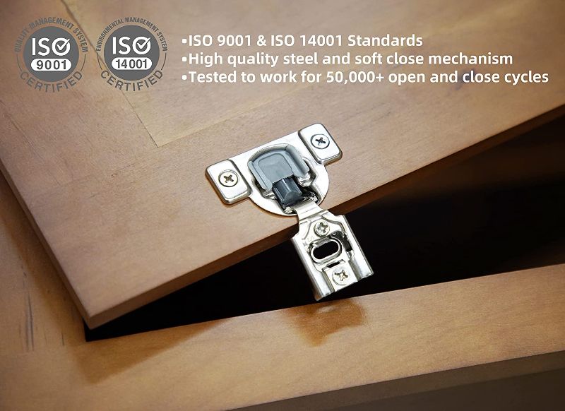 Photo 1 of DecoBasics 10 Pack 1/2 inch Overlay Soft Close Cabinet Hinges for Kitchen Cabinets -Hidden Self Closing Cabinet Hinges Brushed Nickel Concealed w/Built-in Soft Close Hinges Damper-3 Way Adjustability