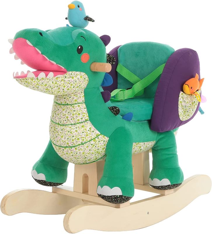 Photo 1 of labebe Child Rocking Horse Toy, Stuffed Animal Rocker, Green Crocodile Plush Rocker Toy for Kid 6 Month -3 Years, Wooden Rocking Horse Chair/Child Rocking Toy/Rocking Horse/Rocker/Animal Ride on