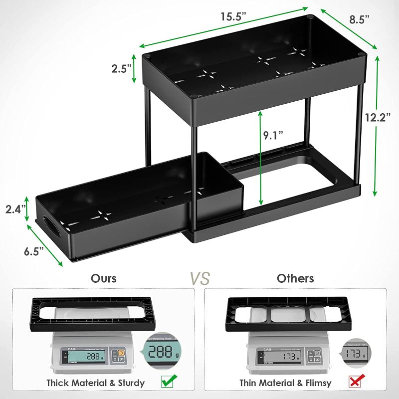 Photo 1 of Appolab 1Pack Under Sink Organizer, 2-Tier Sliding Cabinet Basket Organizer Drawers, Under Sink Organizers and Storage Bathroom Kitchen Cabinet Organizer with Hooks The Bottom Drawers Can SlidEe Out