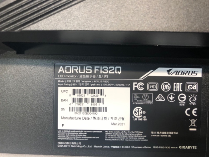 Photo 7 of AORUS FI32Q 32" 165Hz 1440p HBR3, NVIDIA G-SYNC Compatible, Exclusive Built-in ANC, -KVM, 2560x1440 Display, 1ms Response Time, HDR, 94% DCI-P3, 1x DisplayPort 1.4, 2x HDMI 2.0, 2x USB 3.0, 1x USB C 32 Inches