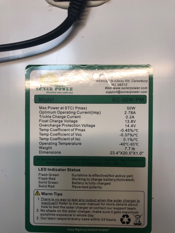 Photo 1 of BC-50W Mono Solar Battery Charger
