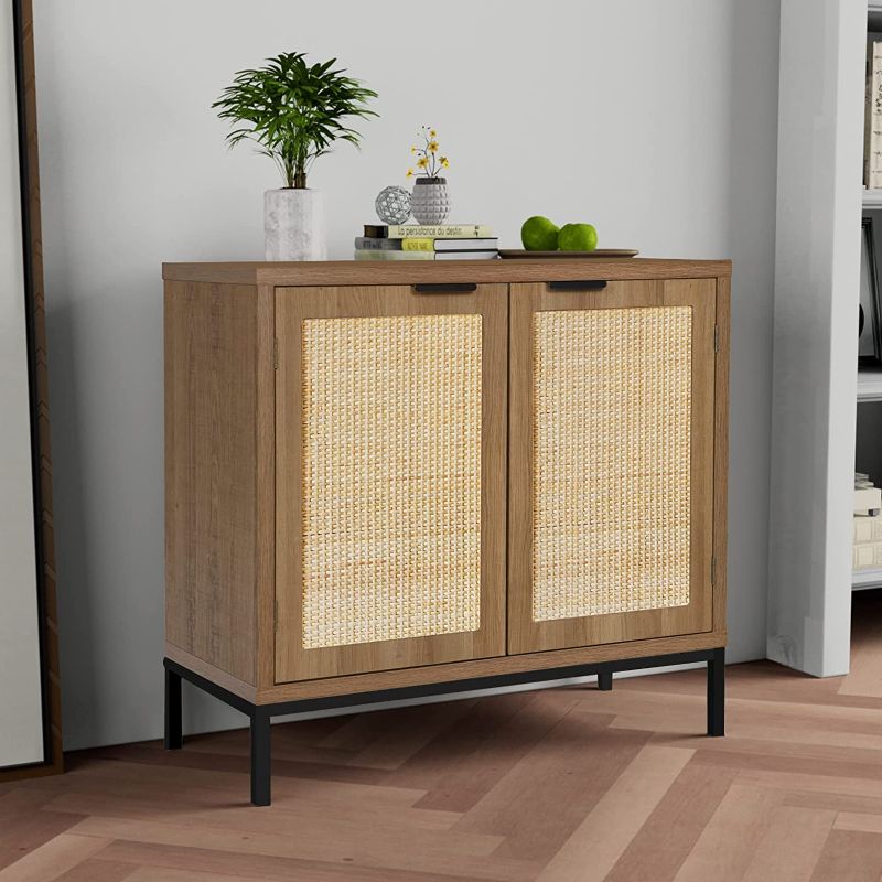 Photo 1 of 
Anmytek Rustic Oak Accent Storage Cabinet with 2 Rattan Doors, Mid Century Natural Wood Sideboard Furniture for Living Room H0045