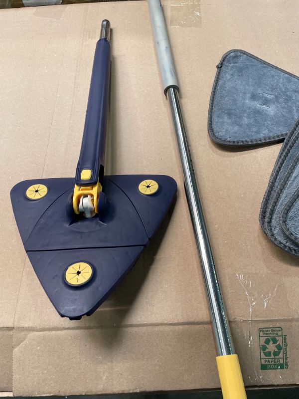 Photo 1 of 360° Rotatable Adjustable Cleaning Mop, Extendable Triangle Mop 360° Rotatable Imitation Hand Twist Quick Dry Mop Automatic Water Squeezing Mop for Floor/Ceiling/Wall (Blue-with 5 Mop Heads)