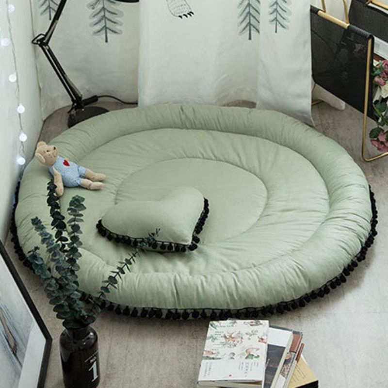 Photo 1 of Lacomfy Baby Kids Crawling Cushion, Cartoon Round Play Mat, Room Decor Floor Rug Baby Crawling Mat Kids Playmat Thicken Non-Slip Washablefor Babies, Infants, Toddlers 53in Green