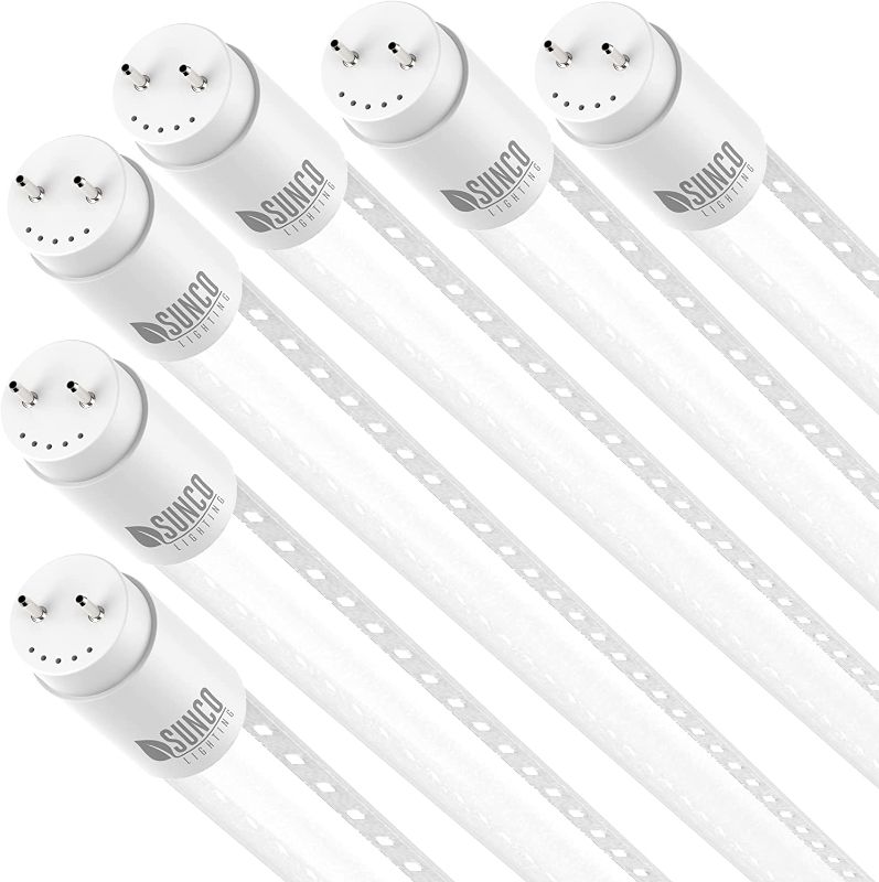 Photo 1 of Sunco T8 LED 4FT Tube Light Bulbs Ballast Bypass Fluorescent Replacement, 6000K Daylight Deluxe, 18W, Clear Cover, Retrofit, Single Ended Power (SEP), Commercial Grade – UL, 6 Pack