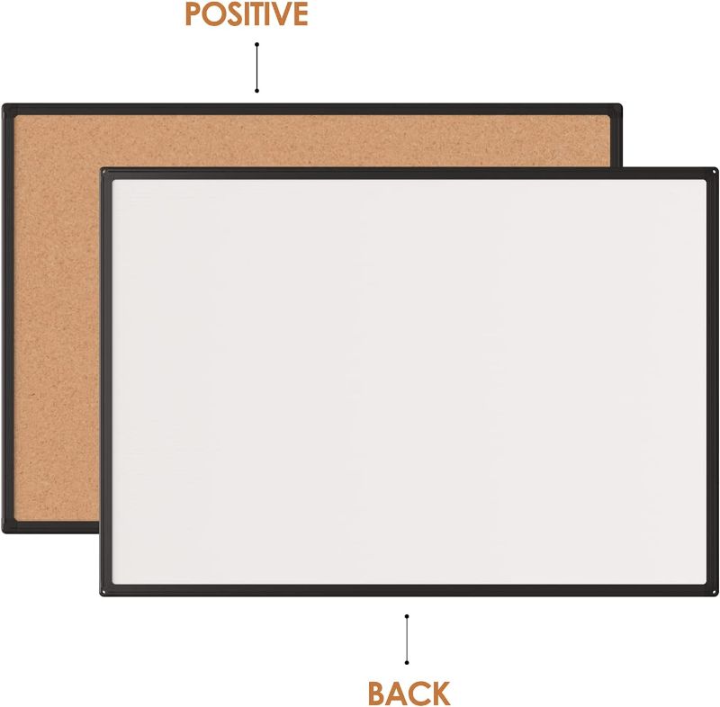 Photo 1 of Board2by Cork Board Bulletin Board 48 x 36, Black Aluminium Framed 4x3 Corkboard, Office Board for Wall Cork, Large Wall Mounted Notice Pin Board with 18 Push Pins for School, Home & Office