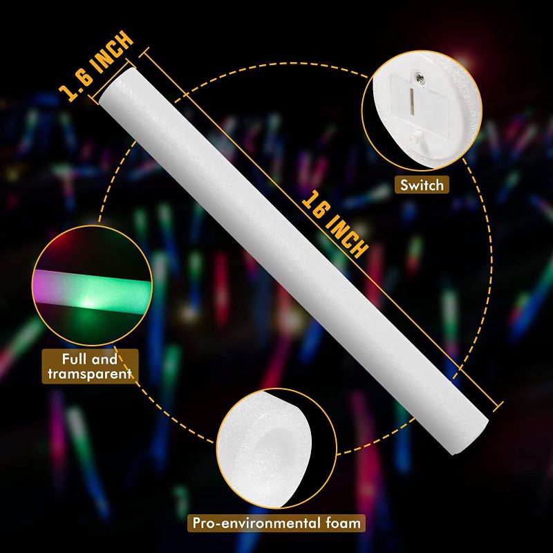 Photo 1 of 15 Pcs Foam Glow Sticks Bulk, LED Light Up Foam Sticks, Glow in the Dark Party Supplies for Kids Adults, 3 Flash Modes, for Wedding Halloween Birthday Christmas Rave Party Favors