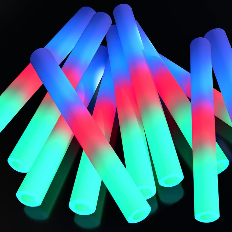 Photo 1 of 15 Pcs Foam Glow Sticks Bulk, LED Light Up Foam Sticks, Glow in the Dark Party Supplies for Kids Adults, 3 Flash Modes, for Wedding Halloween Birthday Christmas Rave Party Favors
