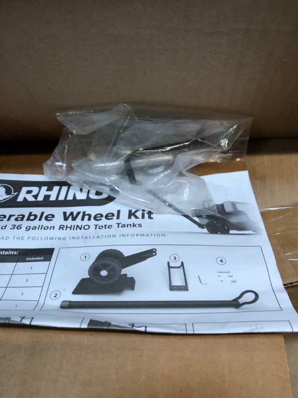 Photo 1 of Camco Rhino Steerable Wheel Kit for 28 and 36-Gallon Rhino Tote Tanks | Features No-Flat Front Steerable Wheels, 24-inch Tow Bar, Wheel Assembly, Ladder Hook, and More (39011)