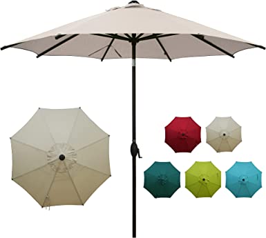 Photo 1 of Abba Patio Patio Umbrella Market Outdoor Table Umbrella with Auto Tilt and Crank for Garden, Lawn, Deck, Backyard & Pool, 8 Sturdy Steel Ribs, BEIGE