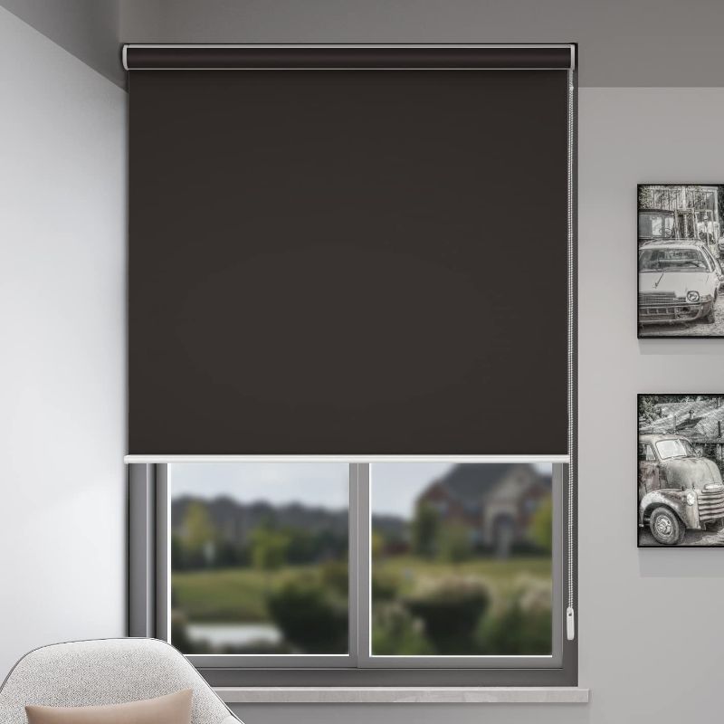 Photo 1 of E Custom Corded Blackout Roller Shades, Room Darkeing Roller Blinds for Windows, Rolled Up Window Shades, Light Blocking/UV Protection, Easy...BLACK 48x72