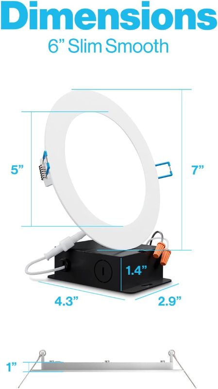 Photo 1 of Sunco 2 Pack 6 Inch Ultra Thin LED Recessed Ceiling Lights Slim, 6000K Daylight Deluxe, Dimmable 14W, Smooth Trim, Canless Wafer Thin with Junction Box