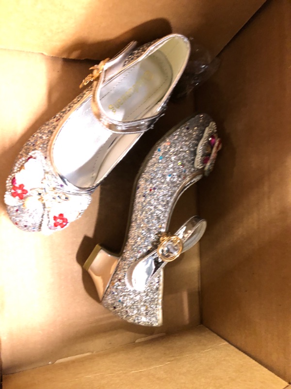 Photo 3 of YING LAN Girls Cosplay Dress Wedding Party Shoes Glitter Sequins Low Heel Mary Jane Princess Shoes 1 Little Kid Silver