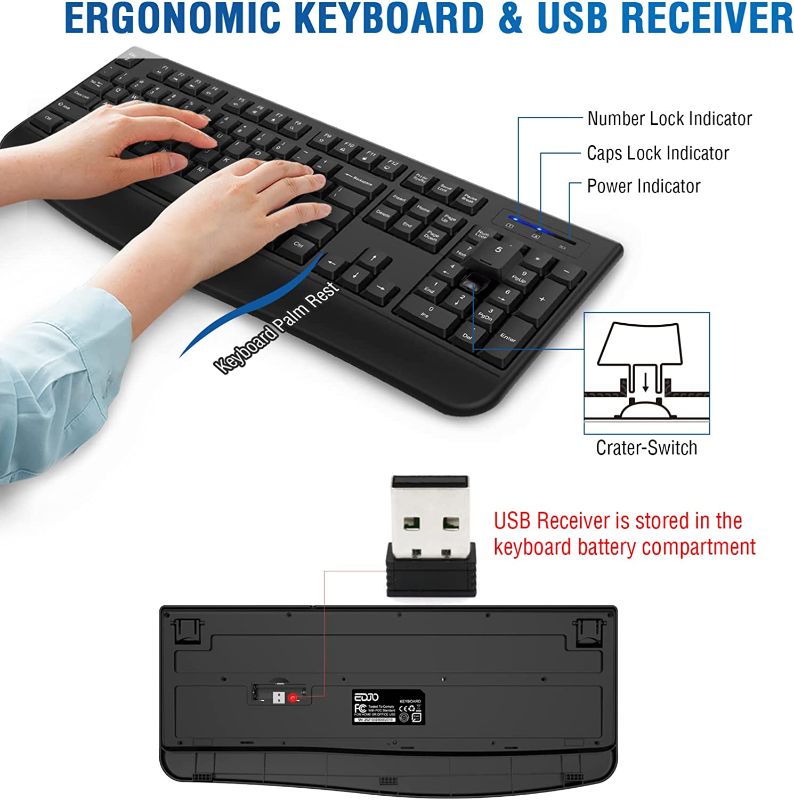 Photo 1 of Wireless Keyboard , EDJO 2.4G Full-Sized Ergonomic Computer Keyboard with Wrist Rest 