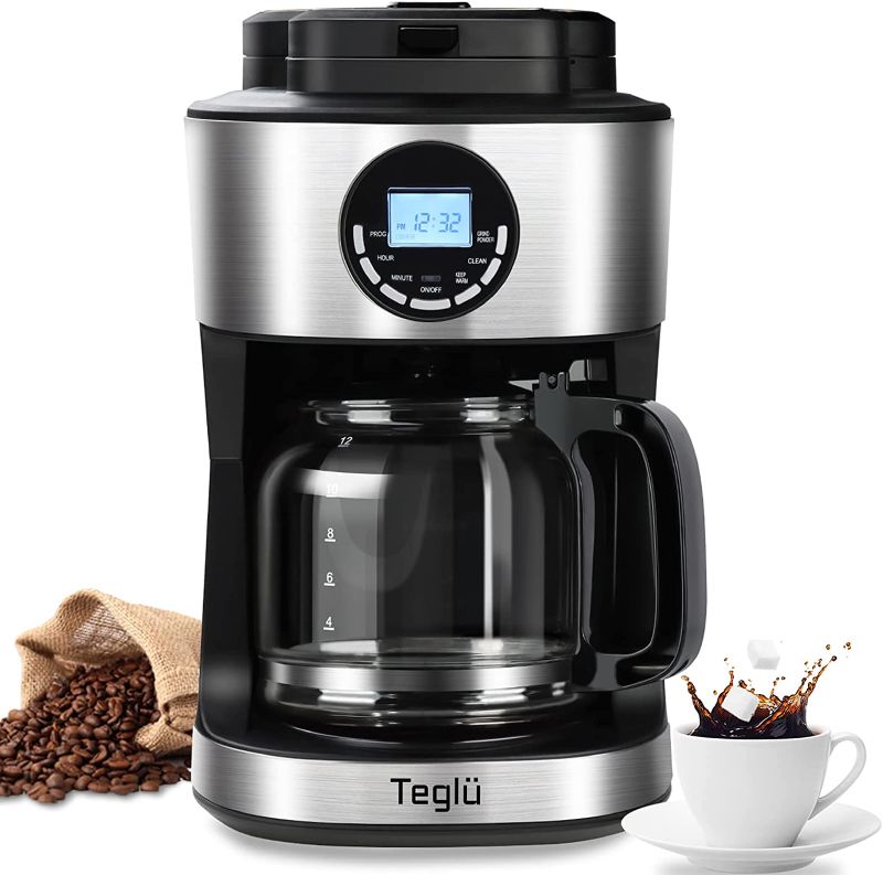 Photo 1 of 
Teglu Coffee Maker with Grinder 12 Cup, Programmable Grind and Brew Coffee Machine with Warming Plate, Automatic Drip Coffee Pot with 60 oz Glass Carafe