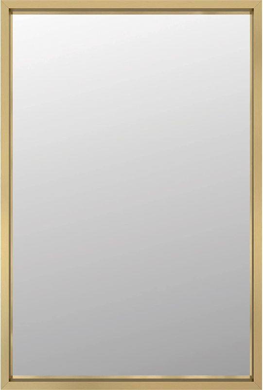 Photo 1 of 24-in W. x 36-in H. Framed Rectangular Bathroom Vanity Mirror in Gold