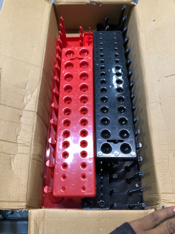 Photo 1 of 6PCS Socket Organizer Tray Set, Red SAE & Black Metric Socket Storage Trays, 1/4-Inch, 3/8-Inch & 1/2-Inch Drive Deep and Shadow Socket Holders for Toolboxes