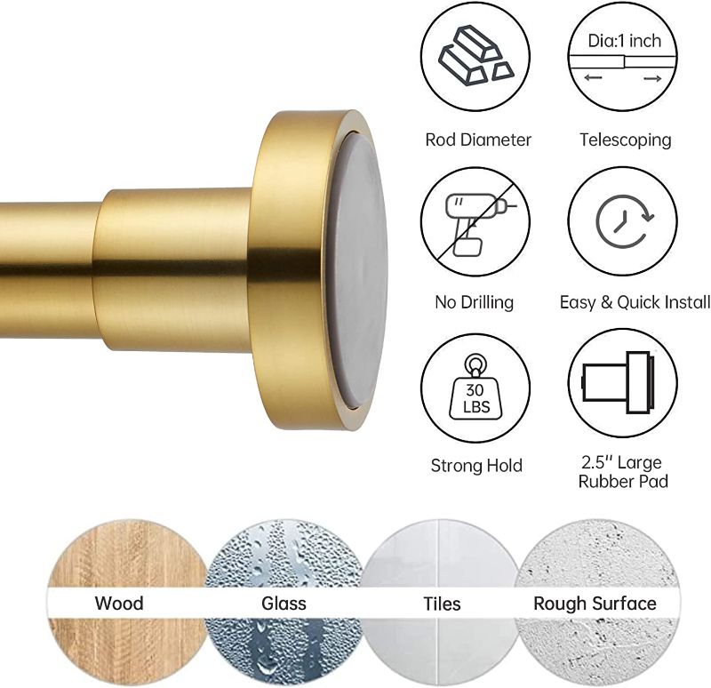 Photo 1 of 
EBOATOP Shower Curtain Rod Tension- Never Rust No Drill Non-Slip Spring Tension Shower Rod, 43-73 inches Metal Steel, Gold