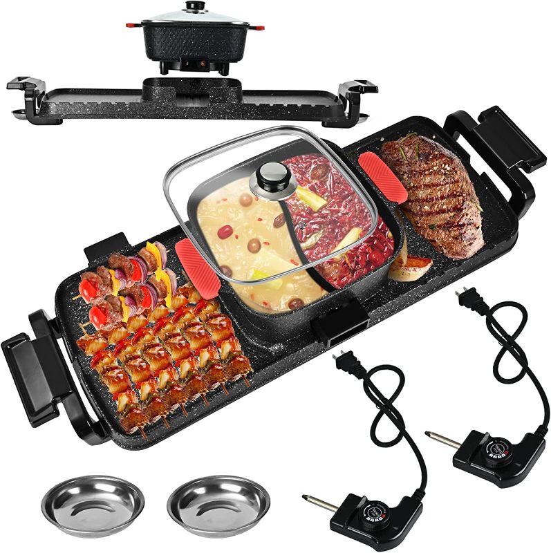Photo 1 of 
GELTTULU Hot Pot with Grill, 2700W 3 in 1 Electric Korean BBQ Grill Smokeless and Separable Hot Pot for 7-10 People, Dual Temperature Control, 5 Speed...