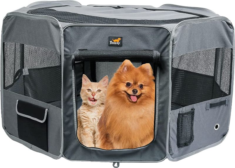 Photo 4 of 
Toozey Portable Foldable Dog Pen - Puppy Pen Dog Playpen Dog Crate Cat Carrier - Puppy Pen for Indoors/Outdoors Removable Zipper Mesh Top Pet Kennel Cage -...
