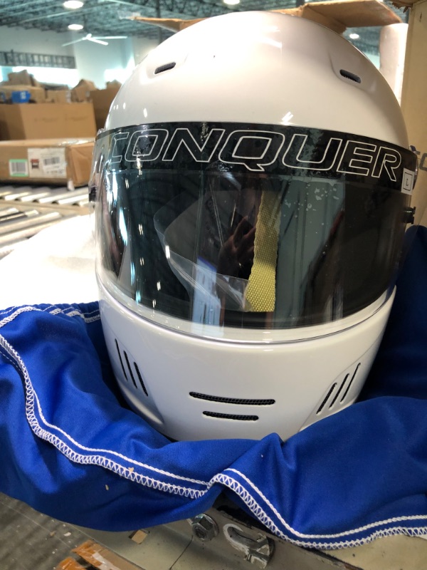 Photo 3 of Conquer Snell SA2020 Full Face Auto Racing Helmet Large White